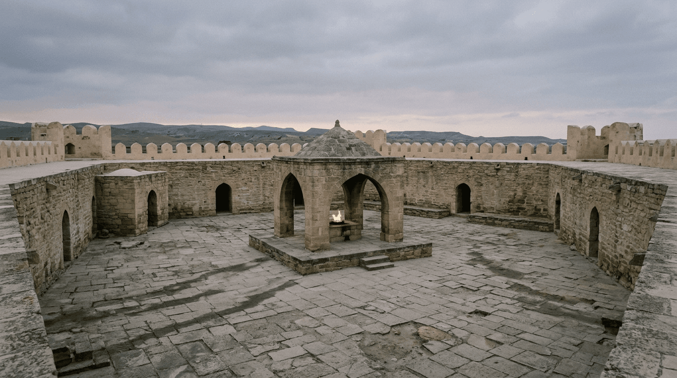 The Ateshgah fire temple courtyard on the Absheron peninsula