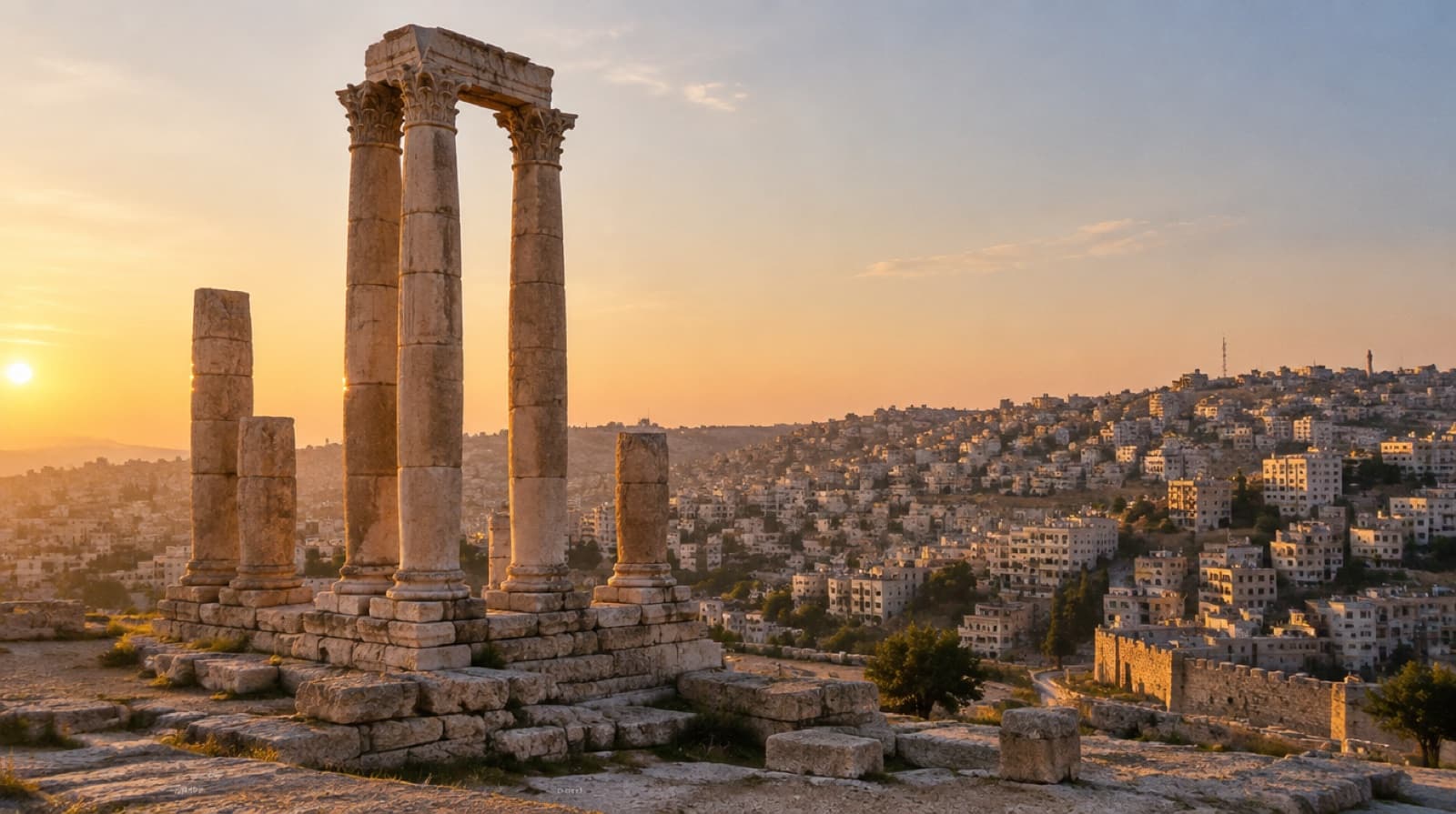 The Temple of Hercules columns on the Amman Citadel above the city