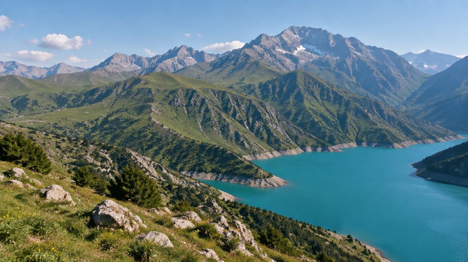 The Chimgan mountains above the turquoise Charvak reservoir