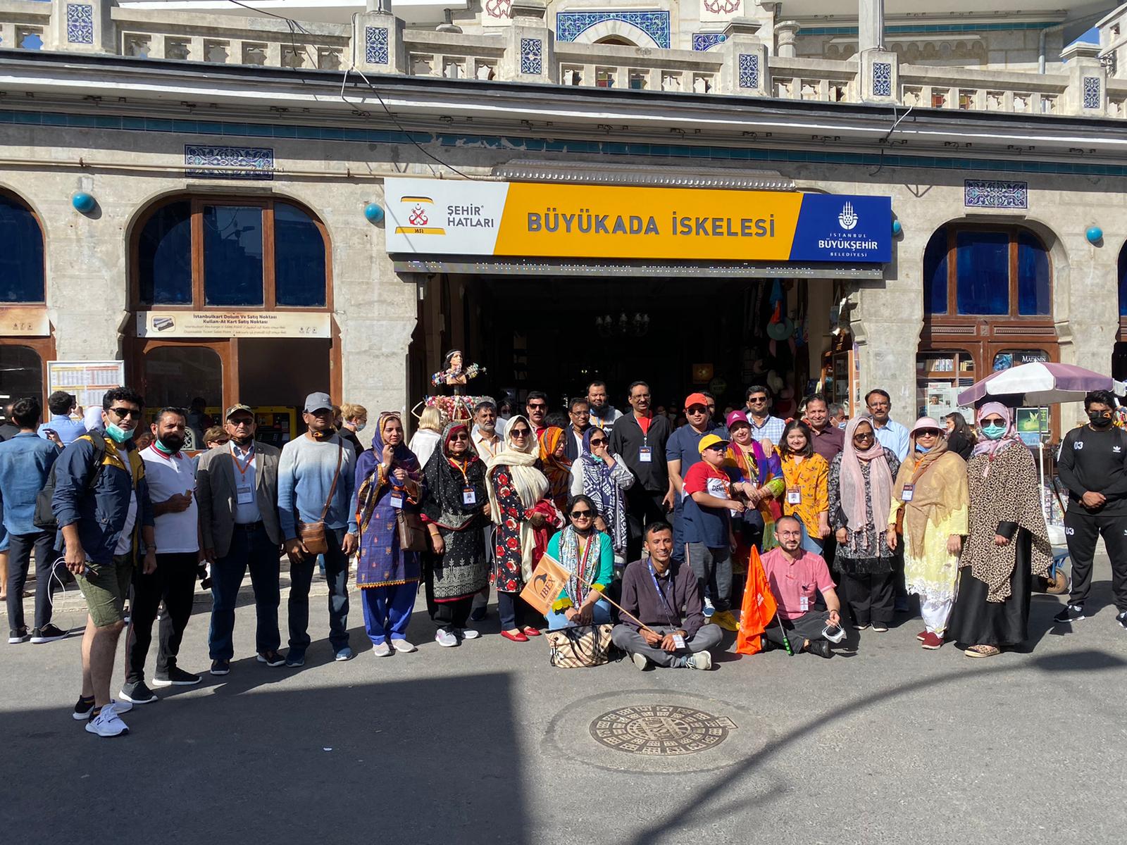 An IBEX group photographed outside the ferry terminal on Büyükada in the Princess Islands